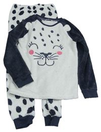 Krémovo-sivé chlpaté pyžama s leopardom Pep&Co