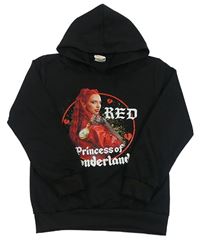 Černá lehká mikina s dívkou a kapucí - Red Princess of Wonderland