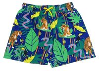 Safírovo-zelené plážové kraťasy s listami a zvířaty H&M