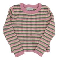 Růžovo-khaki pruhovaný žinylkový sveter Primark