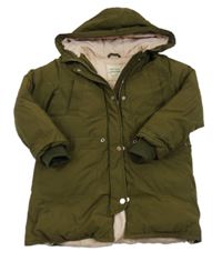 Khaki šusťáková zimní parka s kapucí Zara