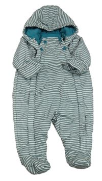 Zeleno-bílá pruhovaná šusťáková zateplená kombinéza s kapucí M&S