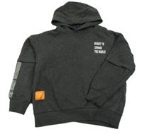 Antracitová melírovaná mikina s nápisem a kapucí Primark