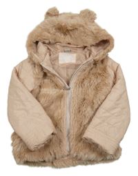 Staroružová kožešinovo/šusťáková zateplená bunda s kapucňou Tu