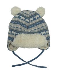 Modro-sivá vzorovaná čapica s bambulemi C&A