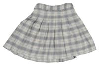 Světlemodro-bielo-hnedá kockovaná skladaná sukňa s všitými kraťasy Shein