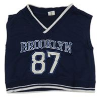 Tmavomodrá tepláková crop vesta s číslom Page One Young