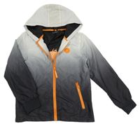 Bílo-černá ombré šusťáková jarní bunda s kapucí ThreadBoys