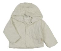 Smetanová prošívaná sametová zateplená propínací mikina s kapucí