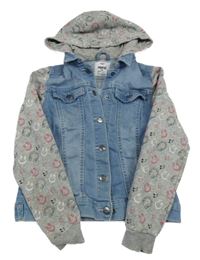 Modro-sivá riflovo/tepláková bunda so sluchátky a kapucňou Pepperts