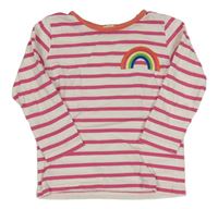 Bílo-tmavorůžové pruhované triko s duhou Alana
