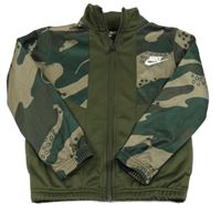 Khaki-vzorovaná sportovní propínací mikina s logem Nike