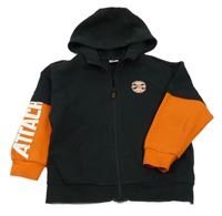 Čierno-oranžová prepínaci mikina s nášivkou a kapucňou