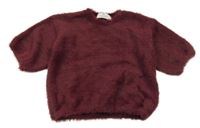 Vínový chlpatý crop sveter H&M