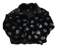 Čierne bodkovaná é kožušinové bolerko