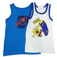 2x tílko - modré se Spidermanem + bílé se SpongeBobem
