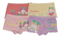 4x kalhotky s králíky - korálové + růžové + béžové + lila