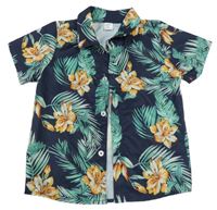 Tmavomodrá kvetovaná košeľa s listami Shein