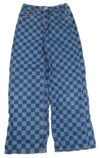 Modré kostkované široké rifle H&M