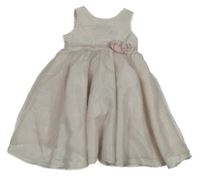 Svetloružové šusťákovo/tylové šaty s 3D kvetinami H&M
