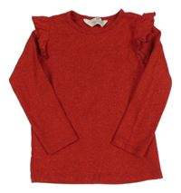 Červené třpytivé úpletové triko s volánky H&M