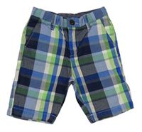 Tmavomodro-zeleno-modré kostkované plátěné chino kraťasy H&M