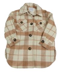 Smetanovo-starorůžový kostkovaný vlněný kabátek Primark