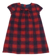Červeno-tmavomodré kockované vlnené šaty s mašlou Mothercare