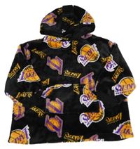 Černá chlupatá oversize mikina s nápisy a kapucí - Lakers Primark