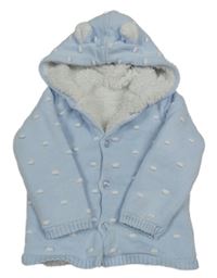 Světlemodrý zateplený propínací svetr s 3D puntíky a kapucí Matalan