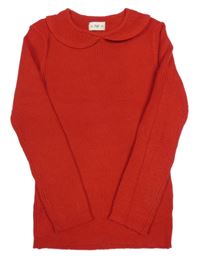 Červený rebrovaný ľahký sveter s golierikom F&F