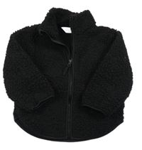 Čierna huňatá podšitá bunda s golierikom H&M