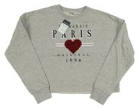 Nové - sivá crop mikina s nápisom a srdcem z flitrů Primark