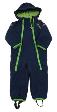 Tmavomodro-zelená softshellová zateplená kombinéza s kapucí trollkids