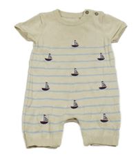 Světlebéžový pruhovaný úpletový kraťasový overal s plachetnicemi Tu