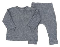 2 set - modrý melírovaný ľahký svetr + pletené tepláky George