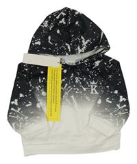 Nové - bielo-čierna vzorovaná mikina s kapucňou shein