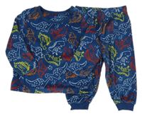 Tmavomodro-barevné sametové pyžamo s dinosaury Primark