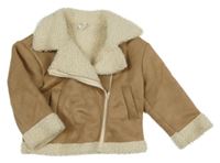 Hnedý semišový zateplený krivák s huňatým golierom Shein