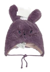Nové - fialová chlupatá podšitá čepice s králíkem a ušima 