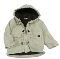 Světlezelená zateplená manšestrová bunda s kapucí 