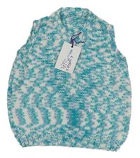 Nové - tyrkysovo-bílo-fialová melírovaná pletená veta