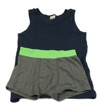 2 set - tmavomodré tílko + šedo-zelené boxerky 