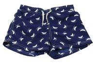 Tmavomodro-bílé plážové kraťasy s ploutvičkami Benetton