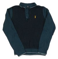 Tmavozeleno-čierny vzorovaný ľahký sveter s golierikom Next