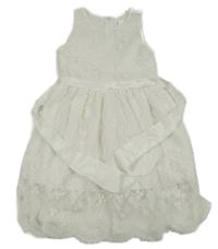 Bílé vzorované slavnostní šaty s páskem 