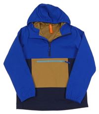 Modro-hnědá šusťáková jarní bunda s kapucí 