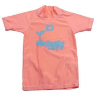 Neónově oranžové UV tričko s vtáčikom a nápisom