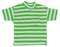 Zeleno-biele pruhované tričko s vreckom a stojačikom