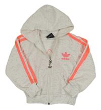 Bielo-neónově ružová melírovaná prepínaci mikina s pruhmi a kapucí Adidas